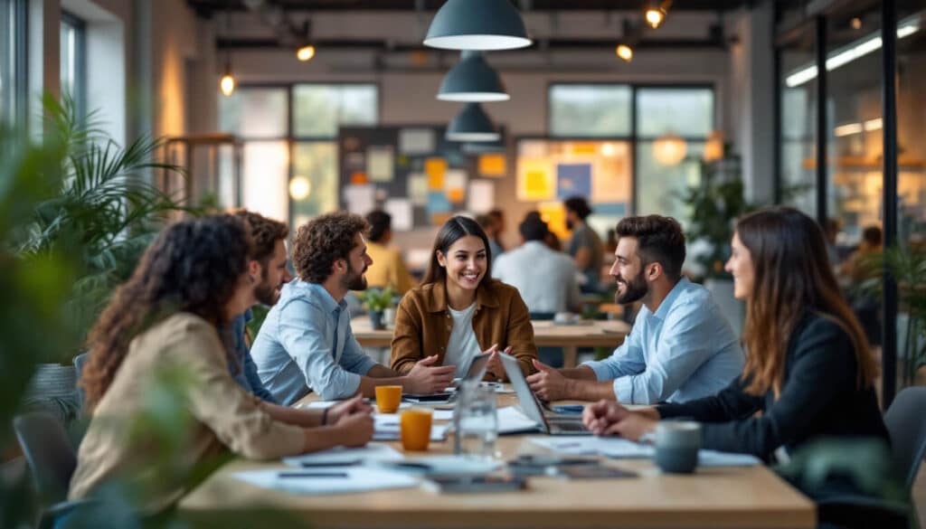 gente reunida en una mesa de oficina